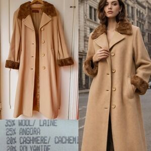 Vintage Luxury Angora Cashmere Wool Camel Tan Coat Made in Canada Size L